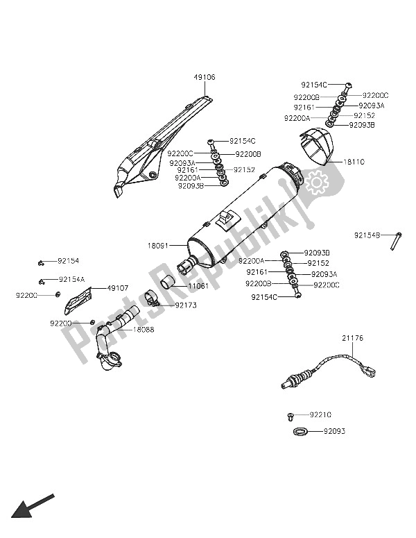 All parts for the Muffler(s) of the Kawasaki J 300 2016