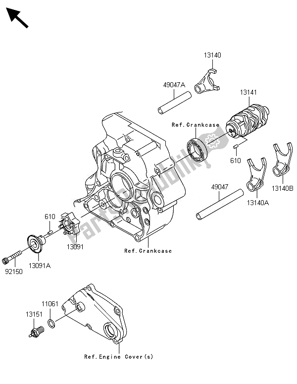 Alle onderdelen voor de Versnelling Wisselen Trommel & Schakelvork (en) van de Kawasaki KLX 250 2014