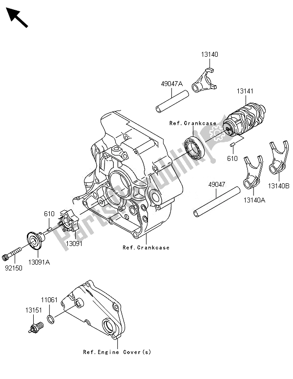 All parts for the Gear Change Drum & Shift Fork(s) of the Kawasaki KLX 250 2014