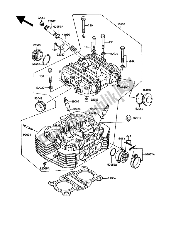 Todas as partes de Cabeça De Cilindro do Kawasaki GPZ 305 Belt Drive 1993