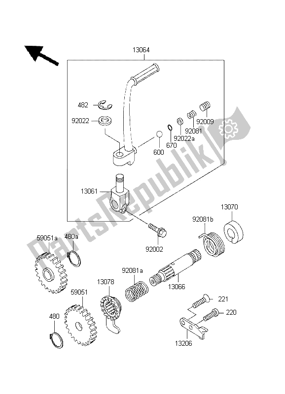 All parts for the Kickstarter Mechanism of the Kawasaki KX 60 1995