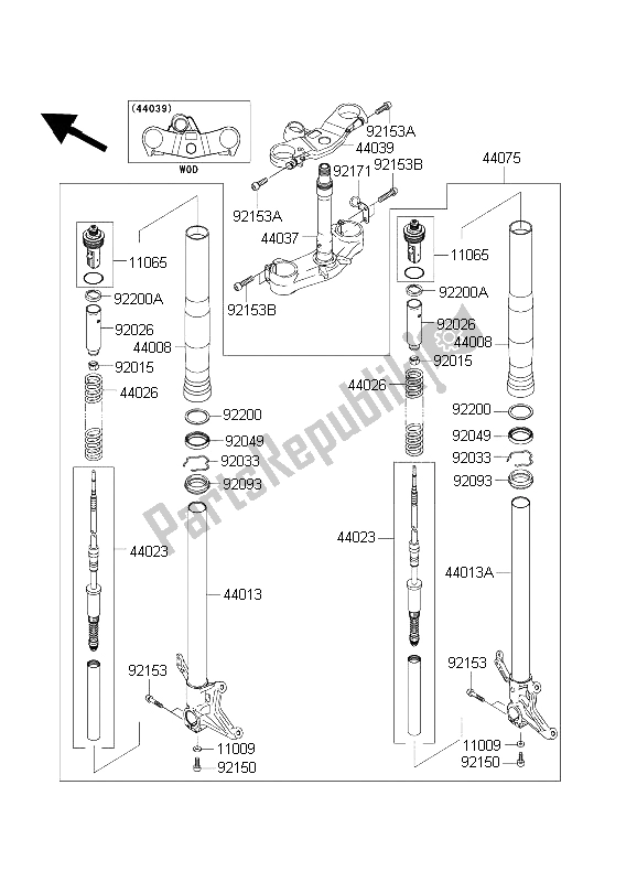 All parts for the Front Fork of the Kawasaki Ninja ZX 6 RR 600 2003