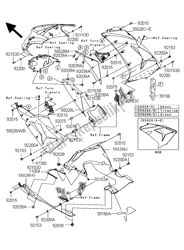 Toutes les pièces pour le Capot Abaisse du Kawasaki Ninja ZX 10R 1000 2006