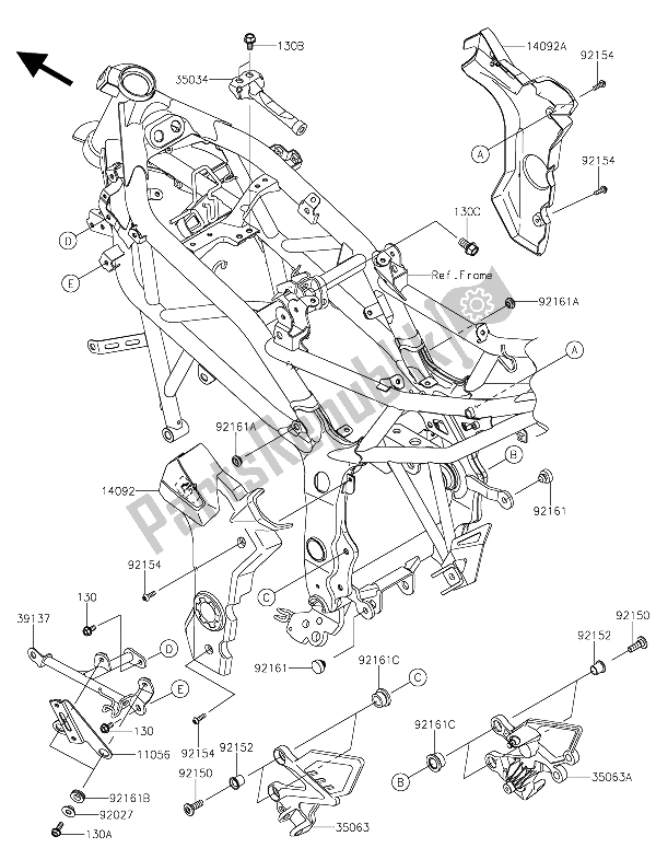 Alle onderdelen voor de Frame Hulpstukken van de Kawasaki Z 250 SL 2015
