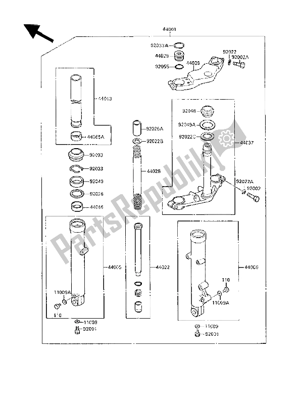 Tutte le parti per il Forcella Anteriore del Kawasaki GPX 250R 1989