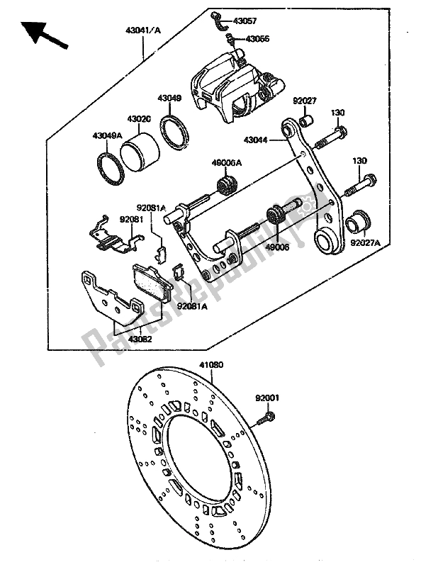 All parts for the Rear Caliper of the Kawasaki GPZ 1100 1985