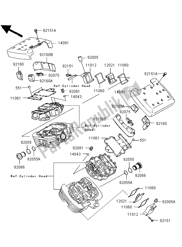 All parts for the Cylinder Head Cover of the Kawasaki VN 1500 Mean Streak 2002