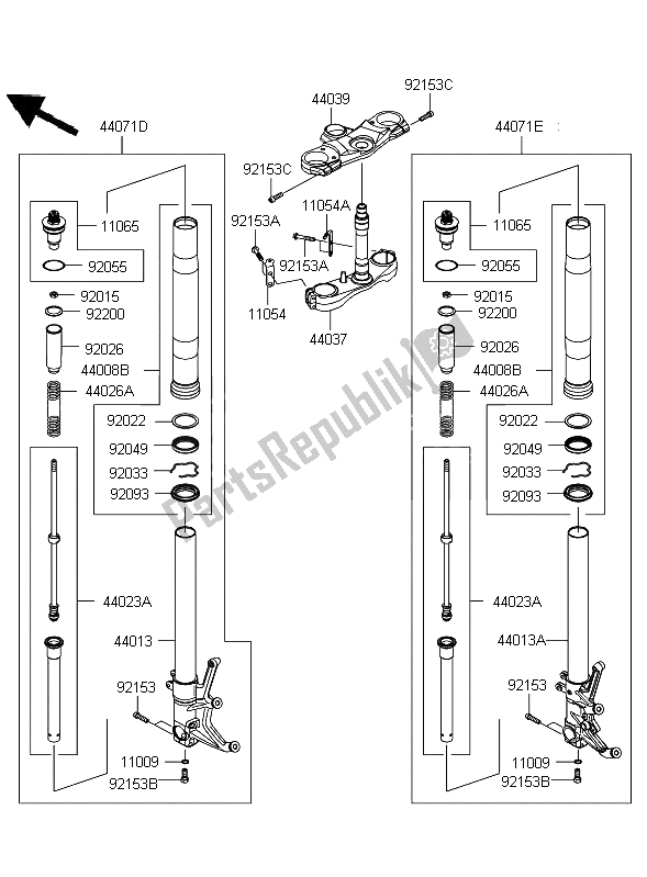 Tutte le parti per il Forcella Anteriore del Kawasaki ZZR 1400 ABS 2011