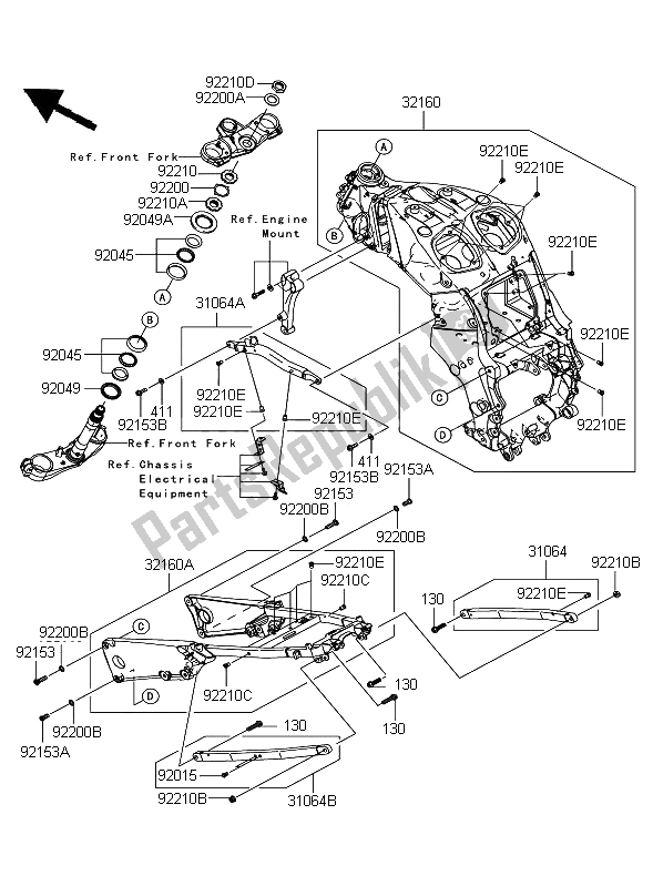 All parts for the Frame of the Kawasaki ZZR 1400 ABS 2006