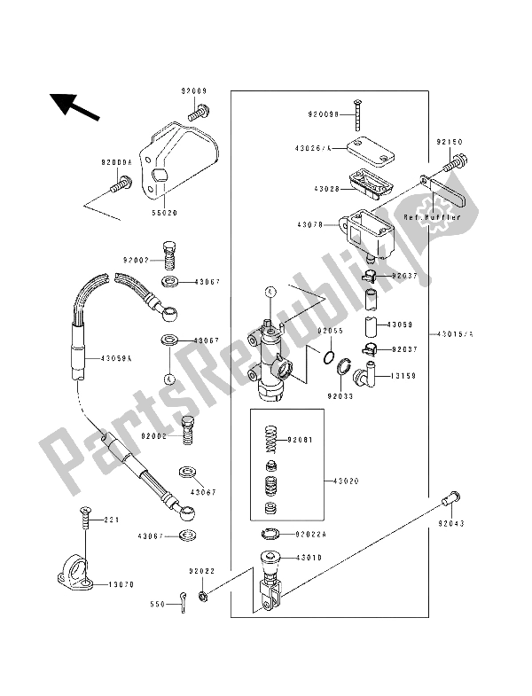 Todas as partes de Cilindro Mestre Traseiro do Kawasaki KDX 250 1991