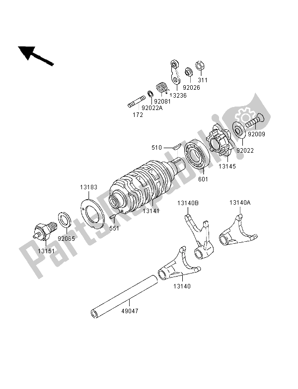 All parts for the Gear Change Drum & Shift Fork of the Kawasaki Eliminator 125 1998