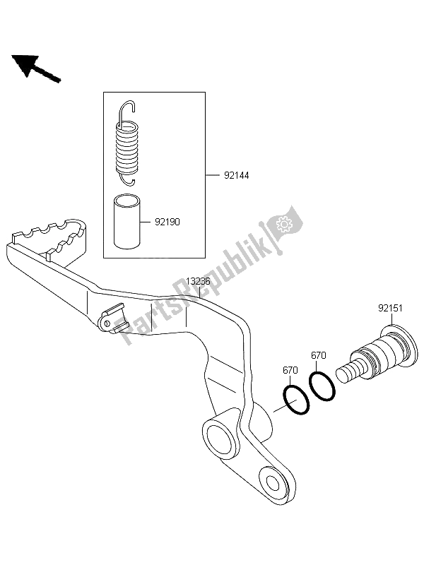 All parts for the Brake Pedal of the Kawasaki KX 65 2011