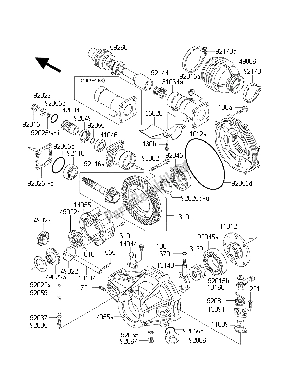 Toutes les pièces pour le Arbre D'entraînement Et Engrenage Final du Kawasaki KLF 300 2001