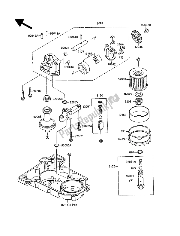 Toutes les pièces pour le La Pompe à Huile du Kawasaki GPX 750R 1989