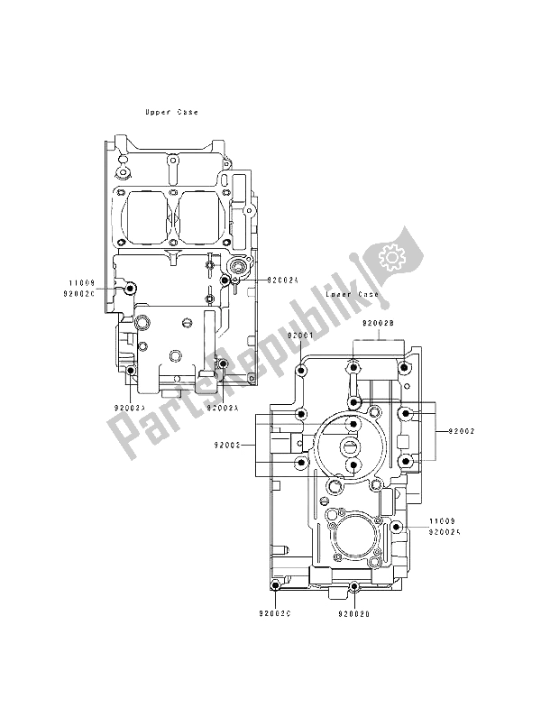 All parts for the Crankcase Bolt Pattern of the Kawasaki EL 250D 1992