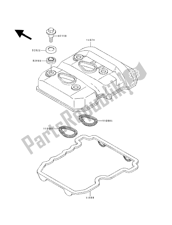 Alle onderdelen voor de Kleppendeksel van de Kawasaki EL 250E 1991