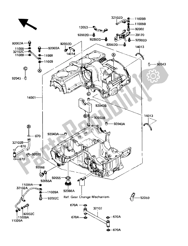 All parts for the Crankcase of the Kawasaki ZG 1200 B1 1990