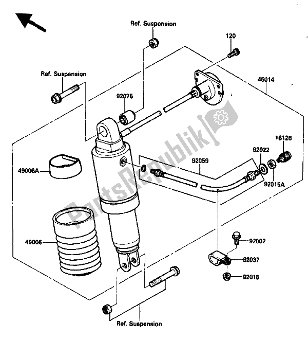 All parts for the Shock Absorber of the Kawasaki ZX 10 1000 1989