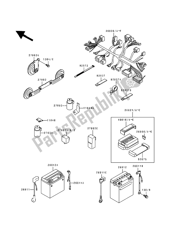 Toutes les pièces pour le Châssis équipement électrique du Kawasaki Zephyr 550 1994