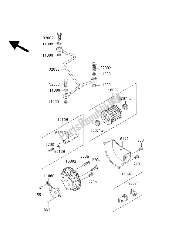 Alle onderdelen voor de Oliepomp van de Kawasaki KLF 300 2000