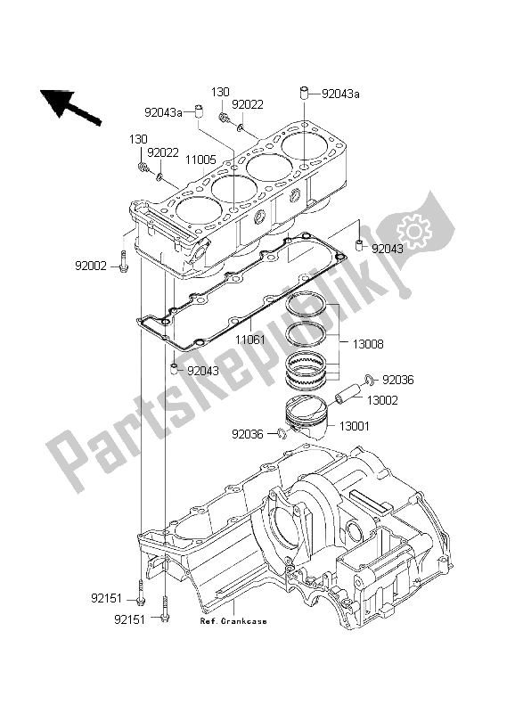 All parts for the Cylinder & Piston of the Kawasaki ZRX 1200R 2001