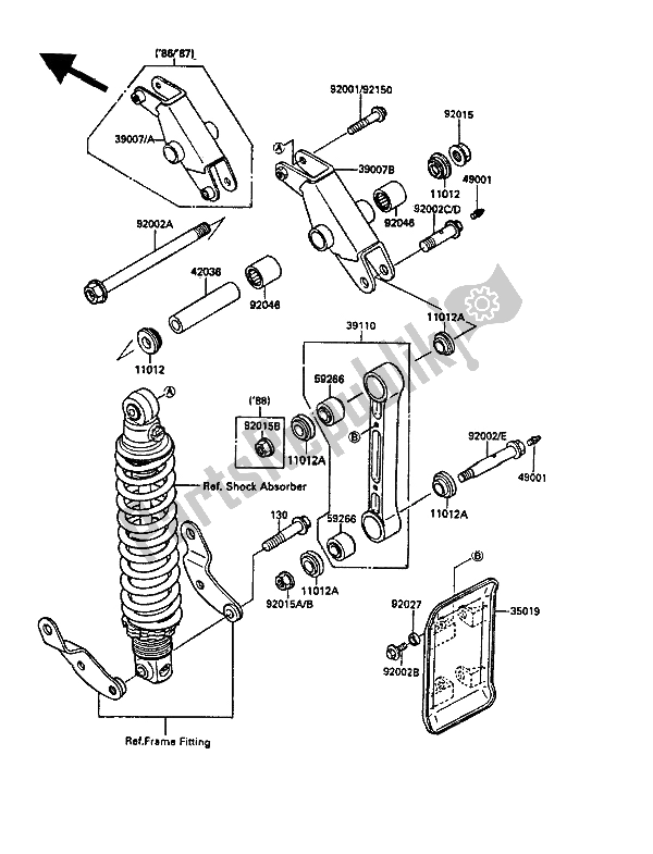 Alle onderdelen voor de Suspensie van de Kawasaki KDX 200 1988