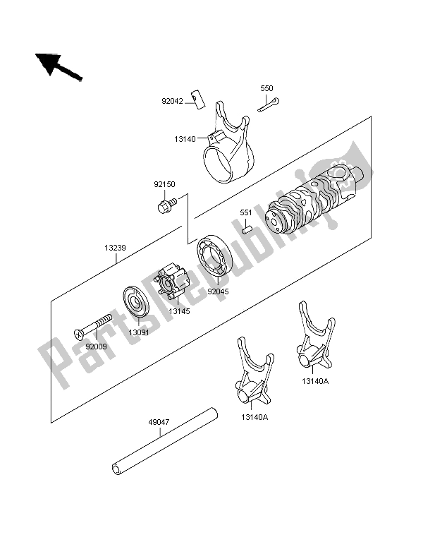 Todas as partes de Tambor De Mudança De Marcha E Garfo De Mudança do Kawasaki GPZ 500S 1997