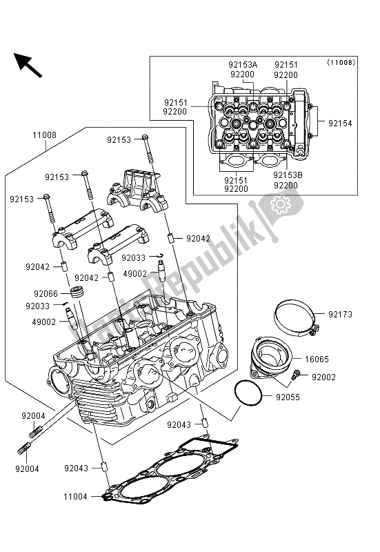 All parts for the Cylinder Head of the Kawasaki ER 6N ABS 650 2013