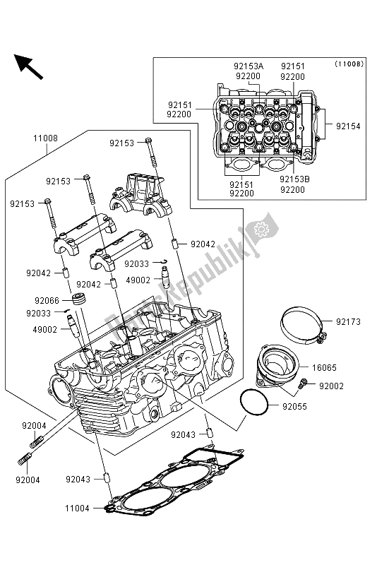 All parts for the Cylinder Head of the Kawasaki ER 6N ABS 650 2013