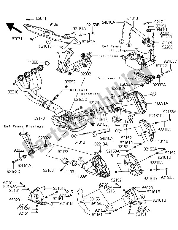 All parts for the Muffler of the Kawasaki Z 1000 SX 2011