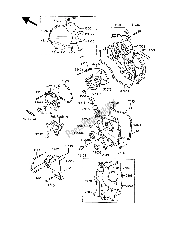 All parts for the Engine Cover(s) of the Kawasaki GPZ 1000 RX 1987