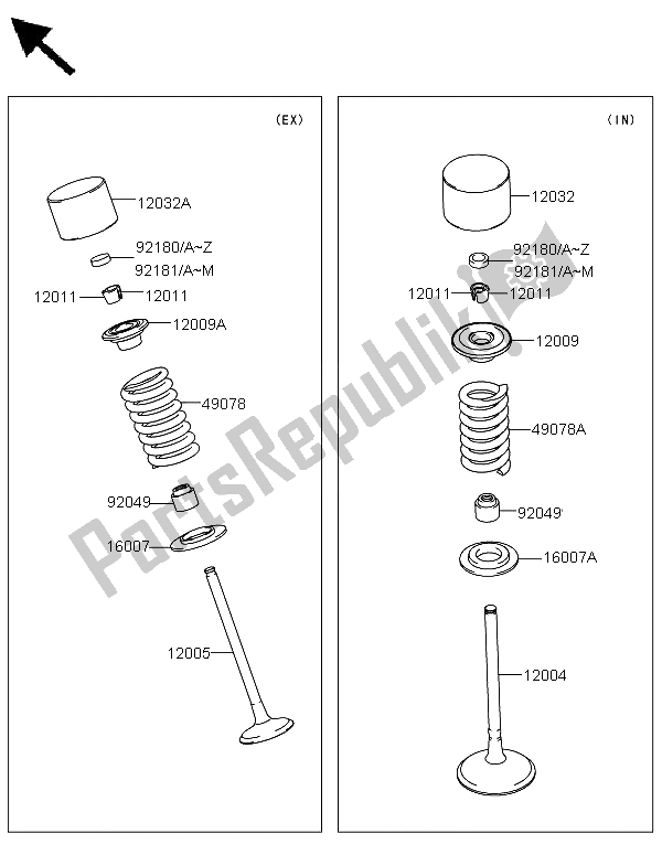 All parts for the Valve(s) of the Kawasaki KX 250F 2009