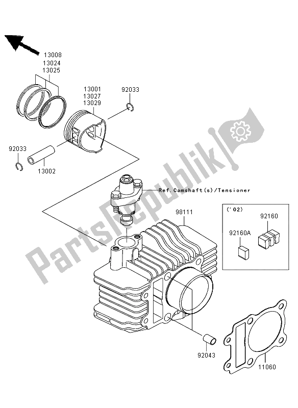 Todas las partes para Cilindro Y Pistón (es) de Kawasaki KLX 110 2002