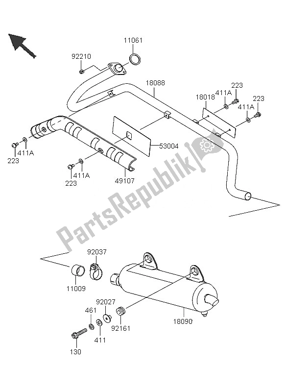 Alle onderdelen voor de Geluiddemper van de Kawasaki KVF 360 4X4 2005