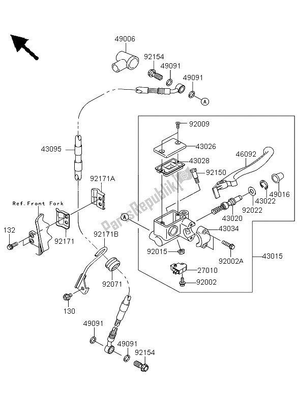 All parts for the Front Master Cylinder of the Kawasaki KLX 250 2009