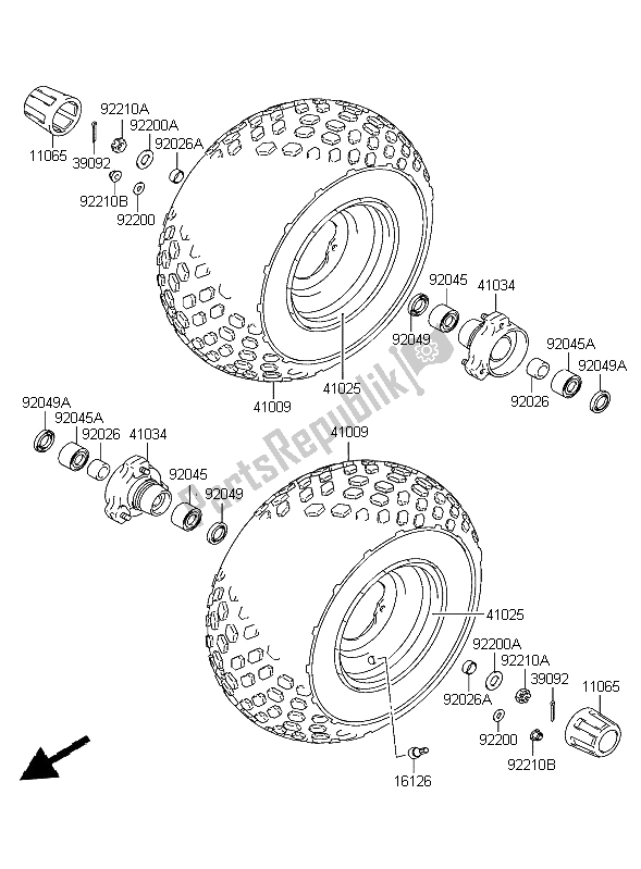 All parts for the Front Hub of the Kawasaki KFX 50 2004