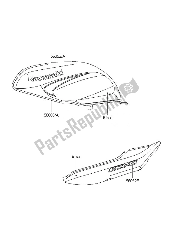 Alle onderdelen voor de Stickers (blauw) van de Kawasaki ER 5 500 2005