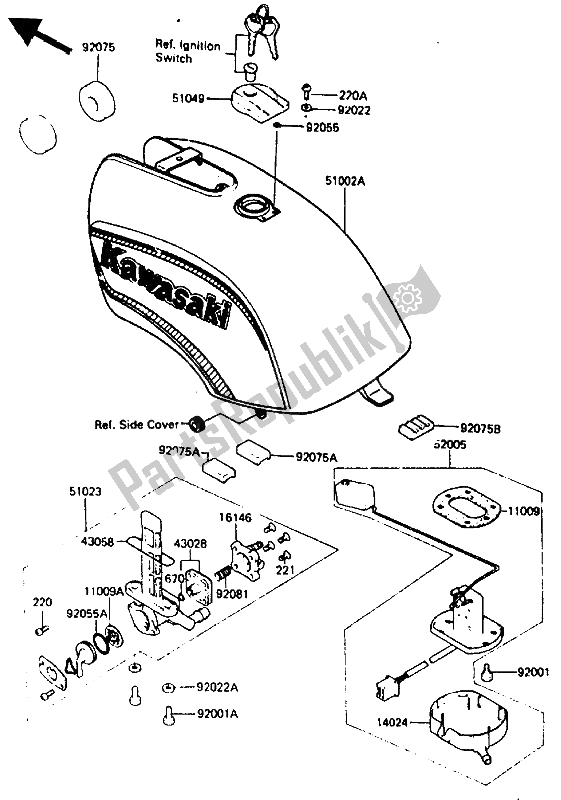 All parts for the Fuel Tank of the Kawasaki GPZ 400A 1985