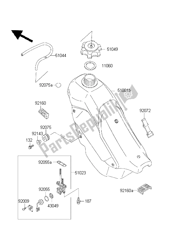 Alle onderdelen voor de Benzinetank van de Kawasaki KDX 200 2003