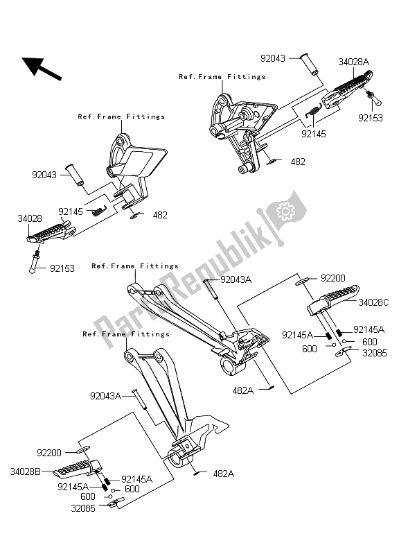 All parts for the Footrest of the Kawasaki Z 1000 ABS 2010