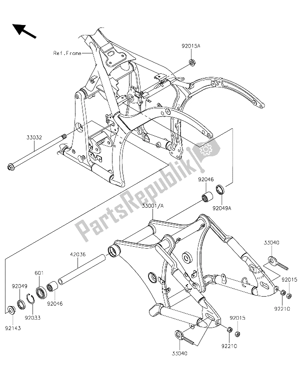 All parts for the Swingarm of the Kawasaki VN 900 Custom 2015