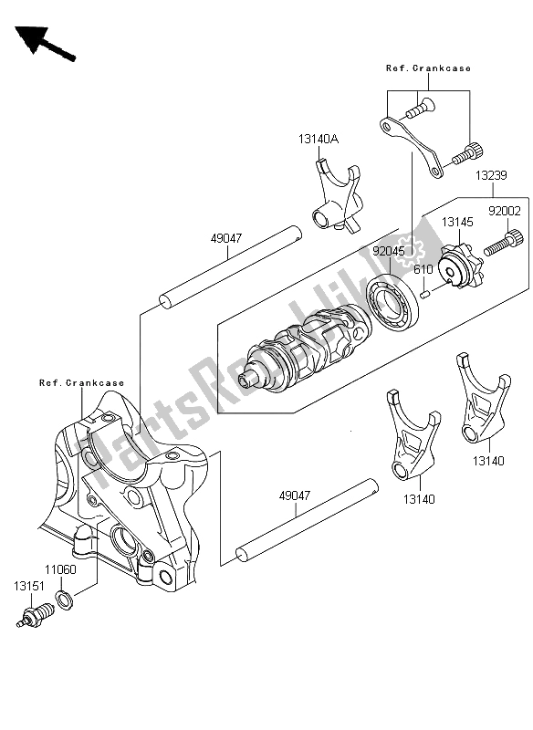 All parts for the Gear Change Drum & Shift Fork of the Kawasaki Z 750 ABS 2008