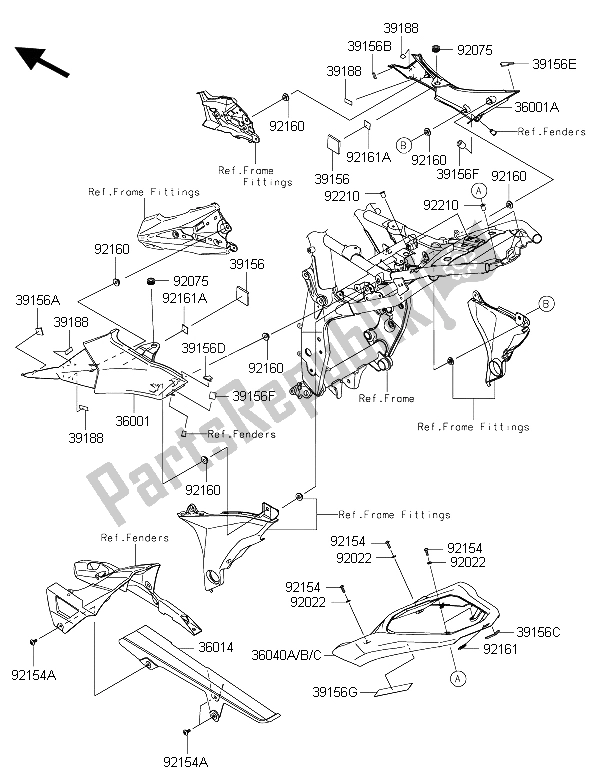 Toutes les pièces pour le Couvercles Latéraux Et Couvre Chaîne du Kawasaki Z 800 2015