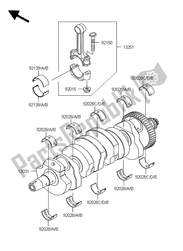 All parts for the Crankshaft of the Kawasaki Z 750 2010