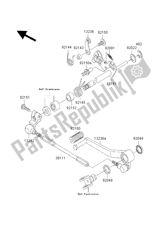 All parts for the Gear Change Mechanism of the Kawasaki Ninja ZX 9R 900 2003