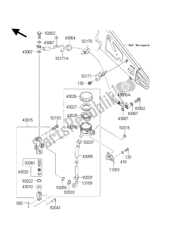 Alle onderdelen voor de Achterste Hoofdcilinder van de Kawasaki Ninja ZX 10 RR 1000 2004