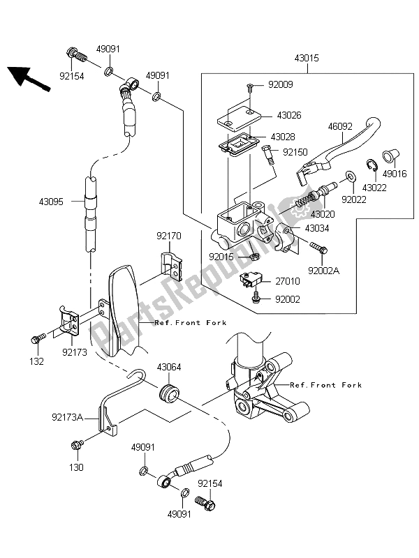 All parts for the Front Master Cylinder of the Kawasaki D Tracker 125 2011