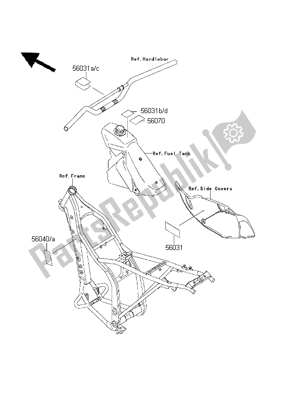 Tutte le parti per il Etichette del Kawasaki KLX 300R 1999