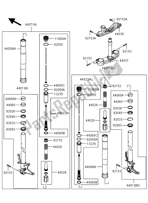 Tutte le parti per il Forcella Anteriore del Kawasaki Ninja ZX 6R 600 2010