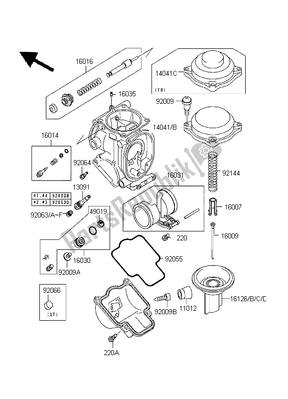 Alle onderdelen voor de Carburateur Onderdelen van de Kawasaki Ninja ZX 7R 750 1999